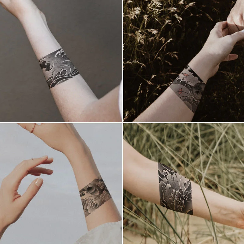 Waterproof Flower Arm Temporary Tattoo Sticker Chinese Wind Arm Ring Wave Art Dec Fake Tattoo Men Women Foot Ring Tattoo Sticker