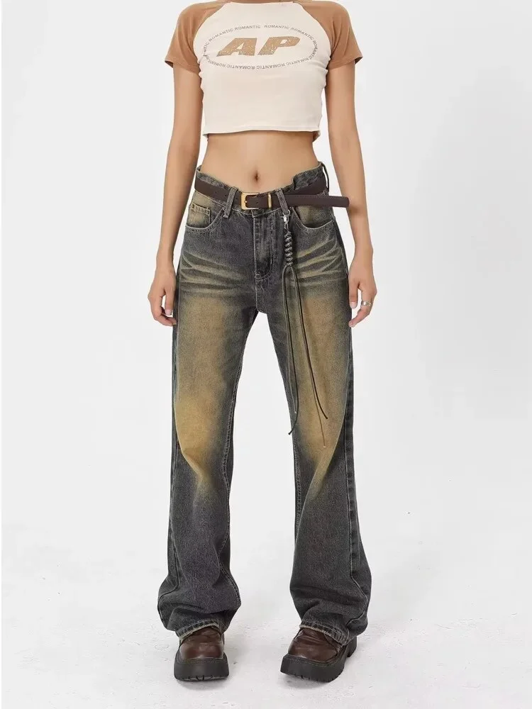 Dabasmedia Street Wash Made Old Blue Micro Flared Pants For Women's Autumn New Slim Retro Jeans Trendy Women's Jeans