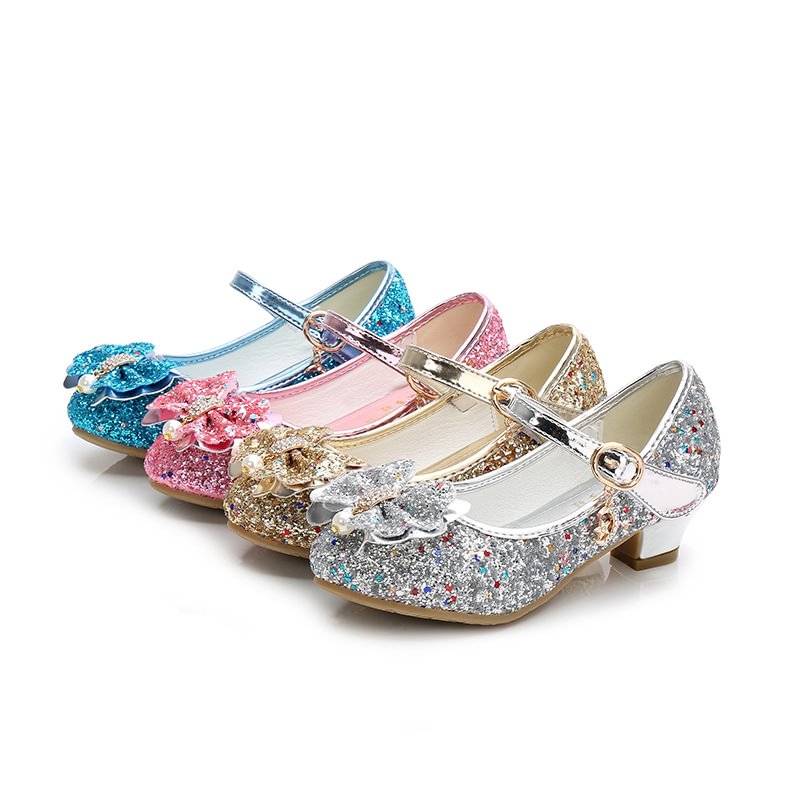 Girls Chunky Glitter Rock Bow Mary Jane Heels Dress Shoes-Pajamasbuy