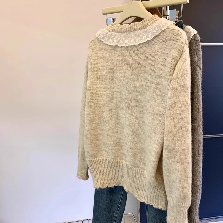 Athvotar Athvotar Neckpeek Tat-Stip-Up T-Shirt Coat Women's Autumn And Winter New Gentle Wind Cartoon Puppy Embroidered Long-Sleeved Sweater