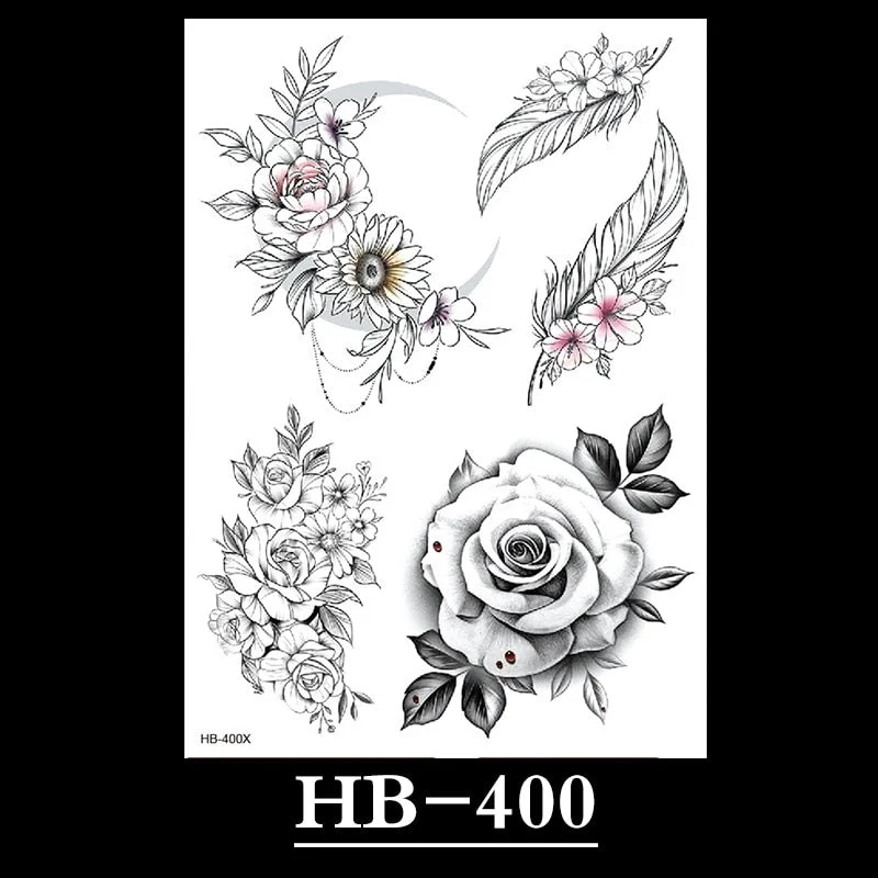 New Temporary Tattoos for Women Flower Sketch Tattoo Stickers Black and White Arm Art Snake Stickers Waterproof and Sweat Tattoo