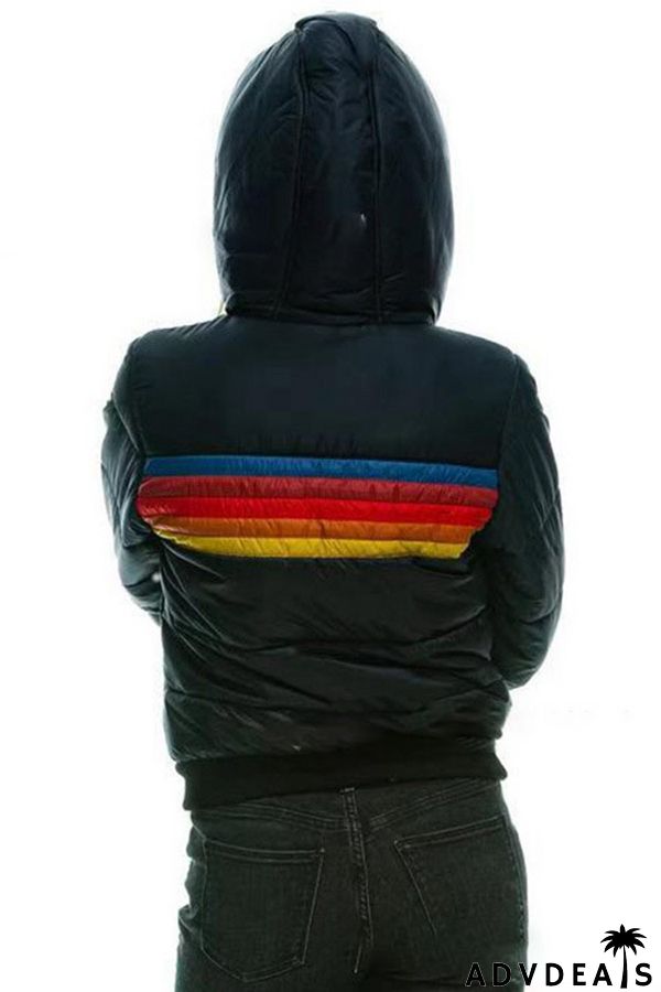 Winter Casual Patchwork Zippered Hooded Pocket Long Sleeved Coat