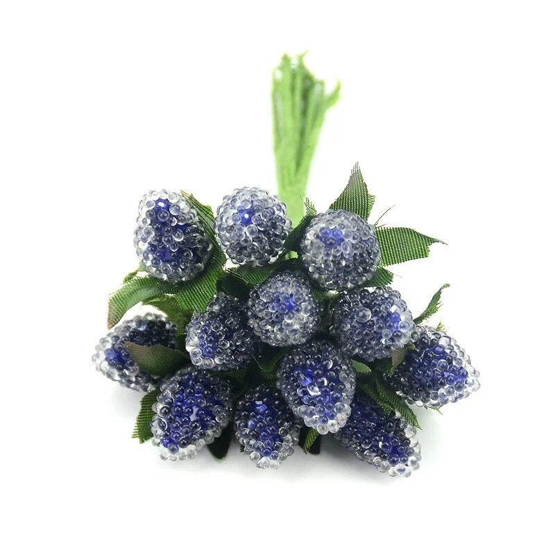 12pcs Artificial Fruit Stamen Glass Berries For Wedding Christmas Decoration Simulation Fake Strawberry DIY Scrapbooking Crafts
