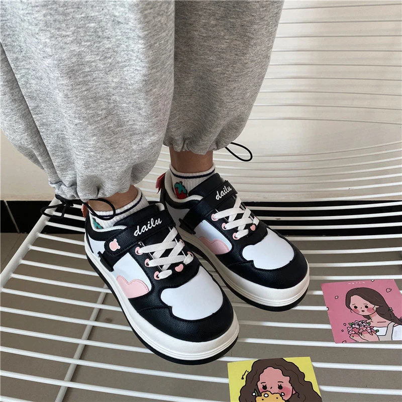 Women Lolita Sneakers Cartoon Patchwork Heart black blue Shoes Brand Breathable Thick Heels Sneakers Casual shoes Platform 2022
