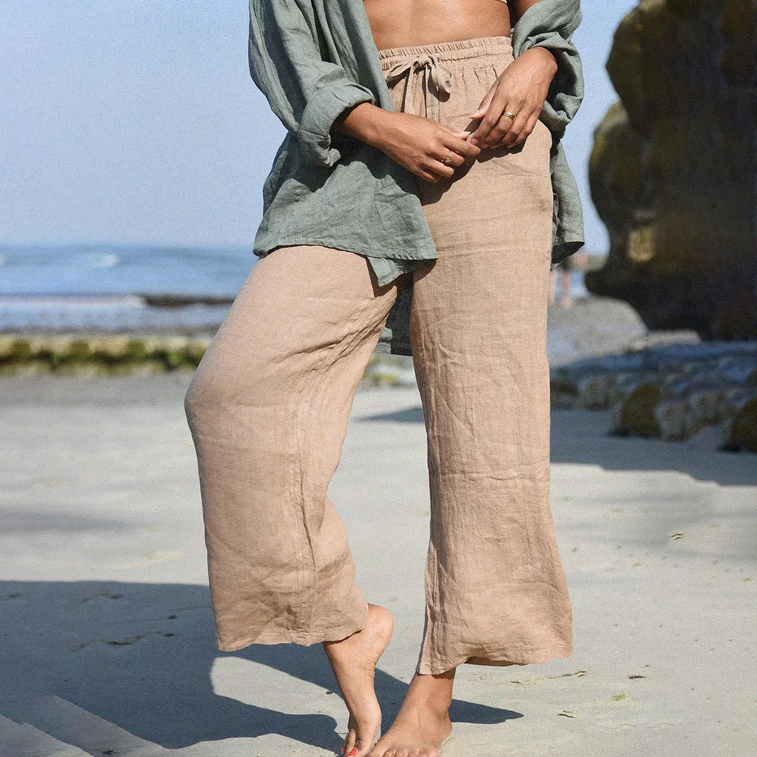 Linen Texture Breathable Casual Vacation Trousers-inspireuse
