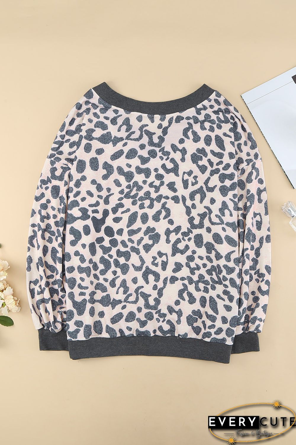 Leopard Print V Neck Loose Plus Size Blouse