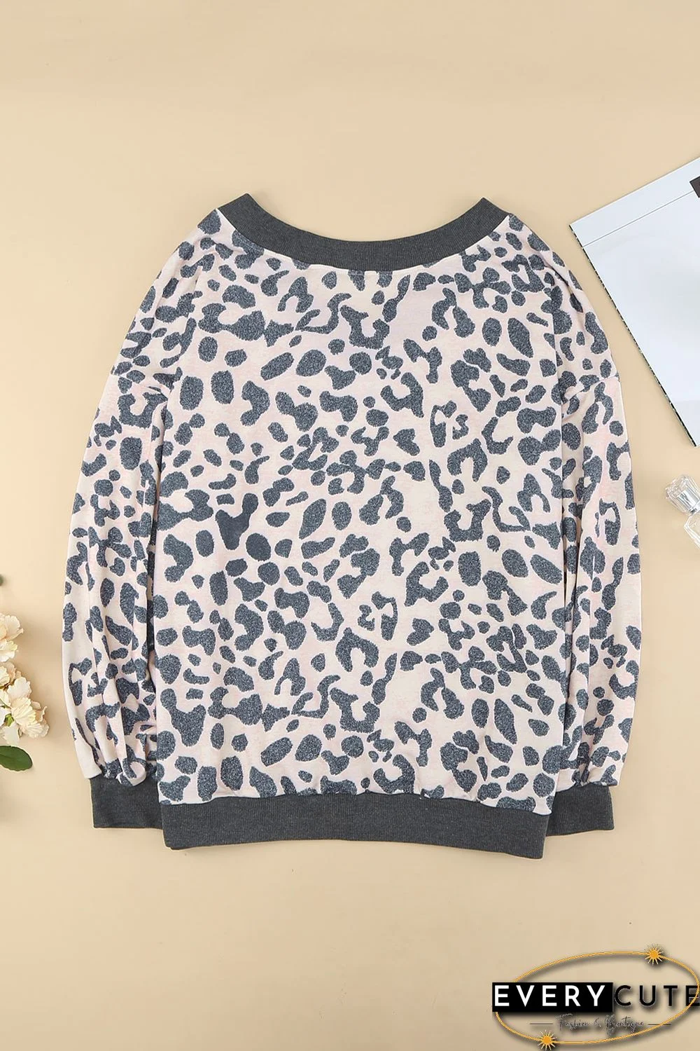 Leopard Print V Neck Loose Plus Size Blouse