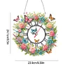 (US Only)2D Flat DIY Flower Butterfly Wreath 5D Diamond Hanging Clock Art Craft for Home