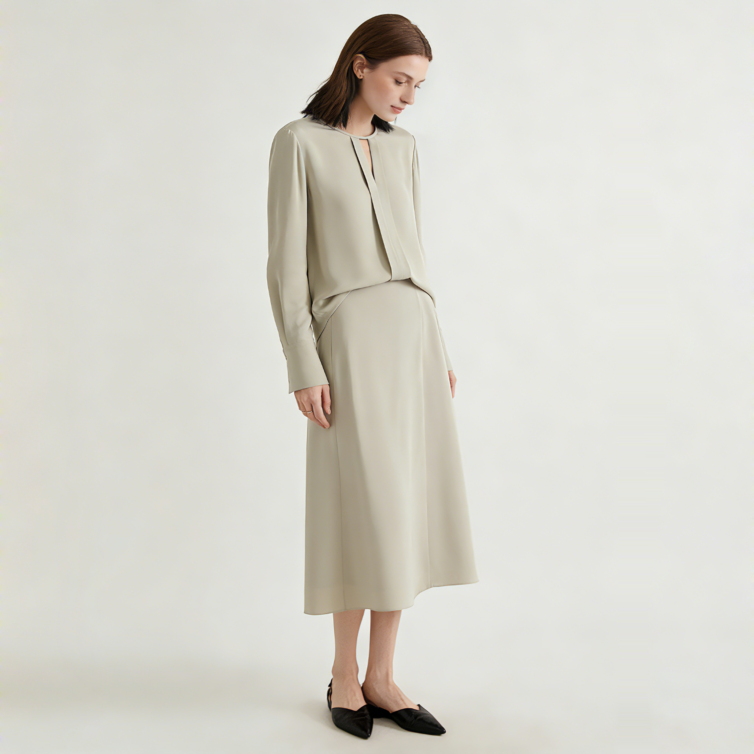 30 MM 100% Mulberry Silk Blouse & Midi Silk Skirt REAL SILK LIFE