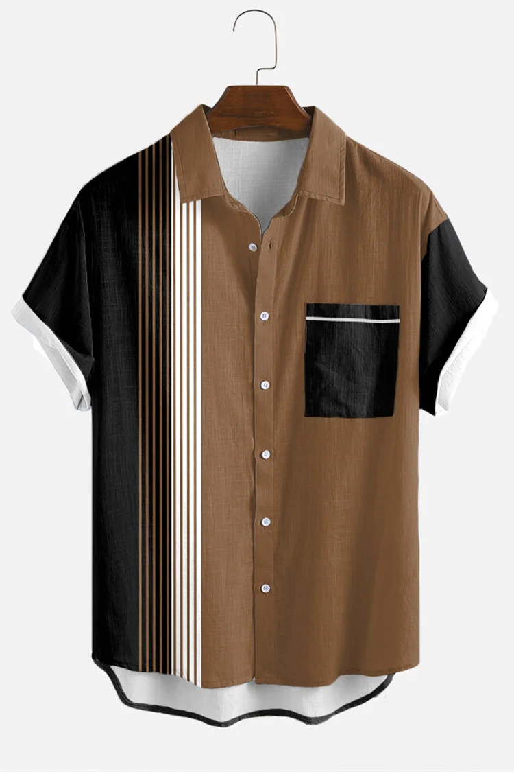 Fashion Black And Brown Colorblock Short Sleeve Shirt