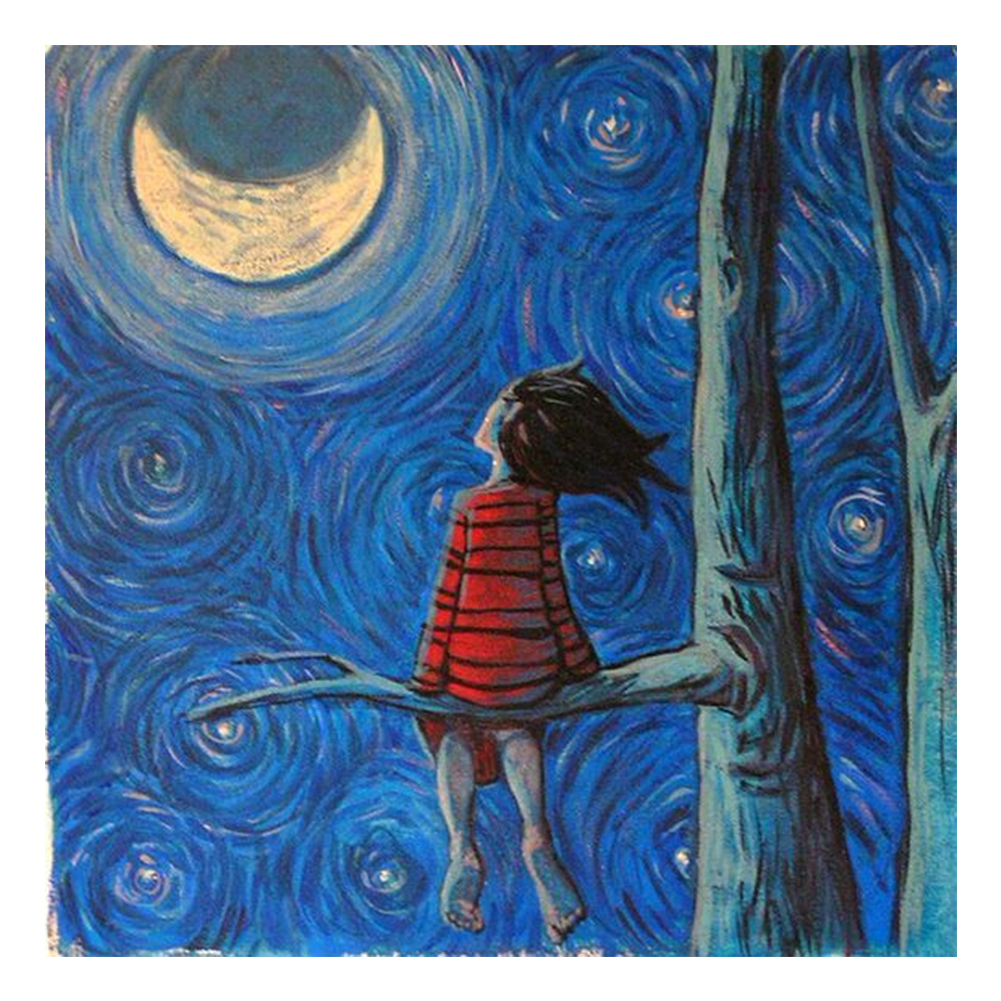 Little Girl Looking At The Moon-Paint by Numbers-8"x8"/20x20cm