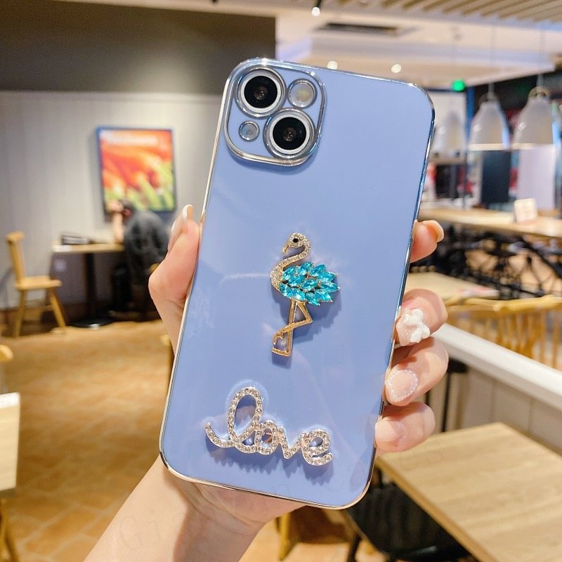 Nigikala Crystal Flamingo Plating Soft Case For iphone 13 12 Pro Max MiNi 11 Pro X XS XR 6 S 7 8 Plus SE Phone Cover