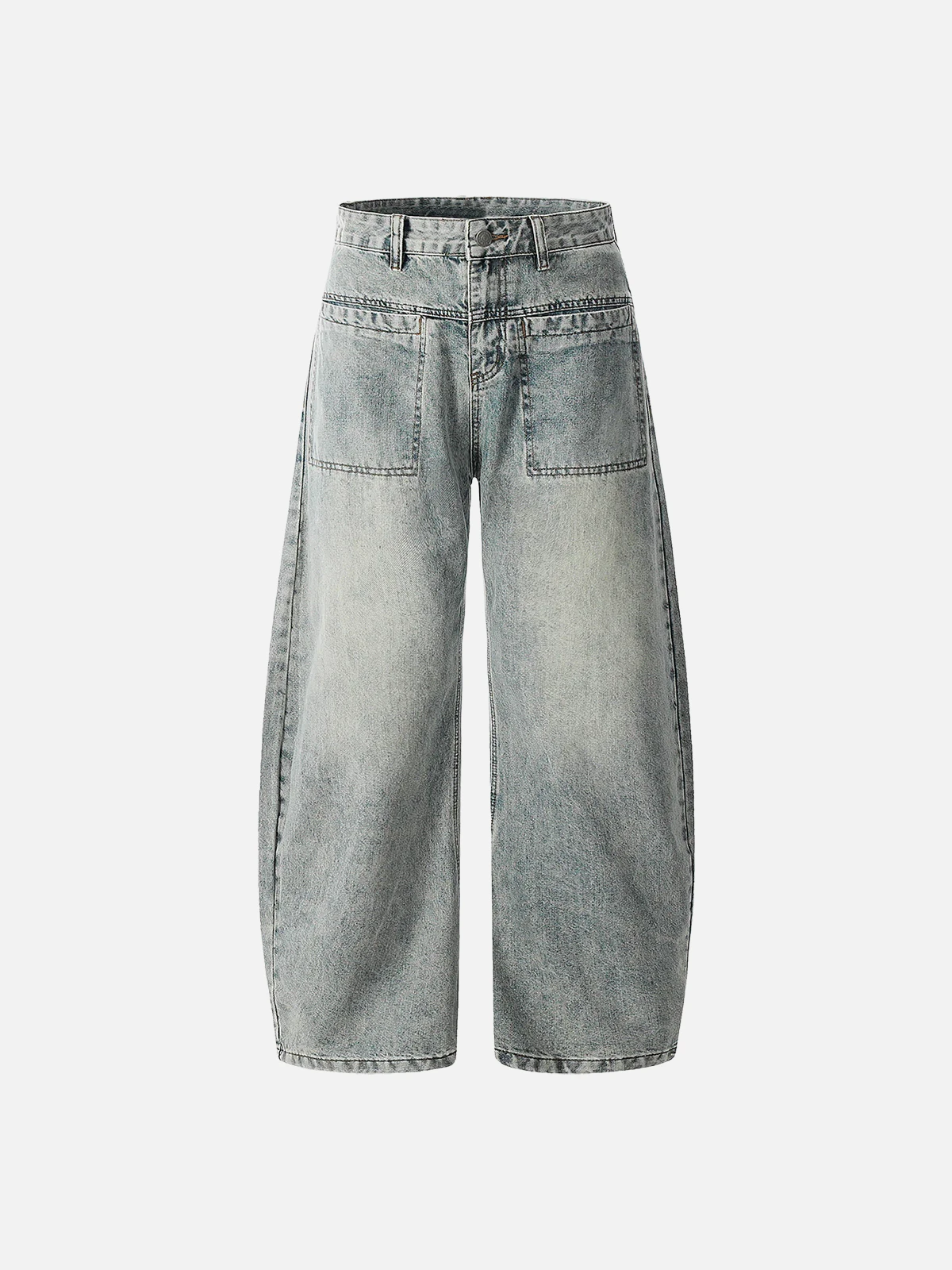 Blue Vintage Washed Distressed Scimitar-Cut Jeans Front