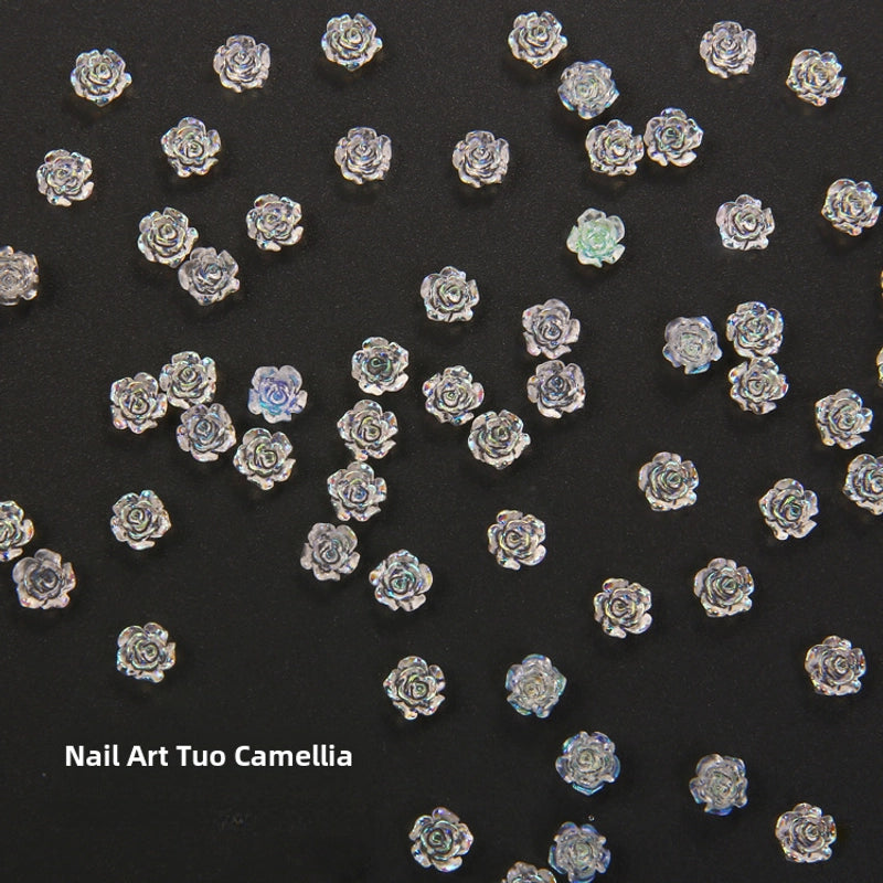 New Manicure Camellia Pearl Paint White Aurora Petal Size Rose Resin Flower Nail Decoration