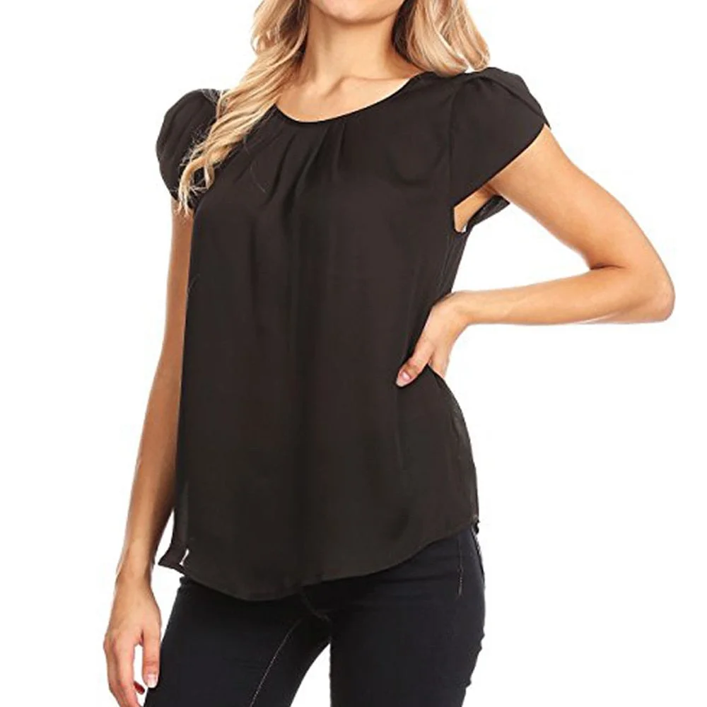 2019 Women Chiffon Solid Pure Basic Soft Red Blouses Tops Summer Top Casual Loose Short Sleeve Blouse Female Shirts Vest Blusa