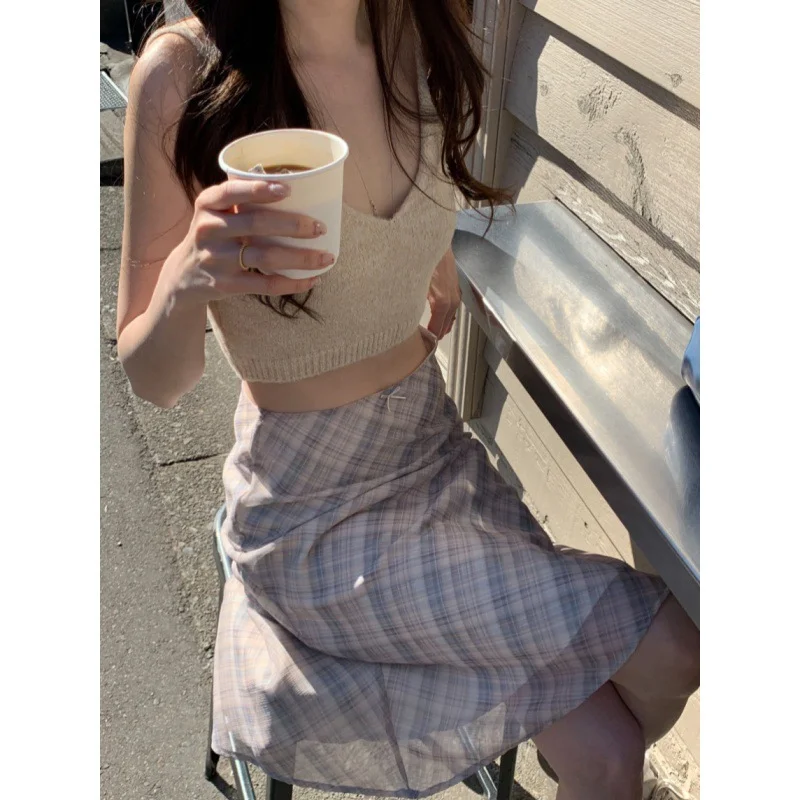 Uveng Uveng Chic Spring French Vintage High Waist Cover Across The Bing Lattice Tidive Dress Fishtail Skirt Half-Dress Girl