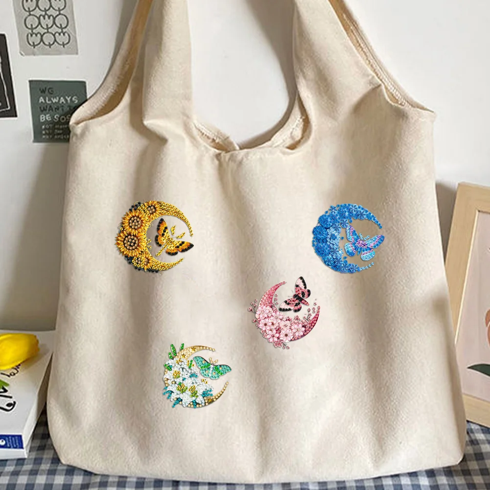 4Pcs DIY Moon Moth Diamond Painting Brooch DIY Diamond Badge Pins for Art Crafts