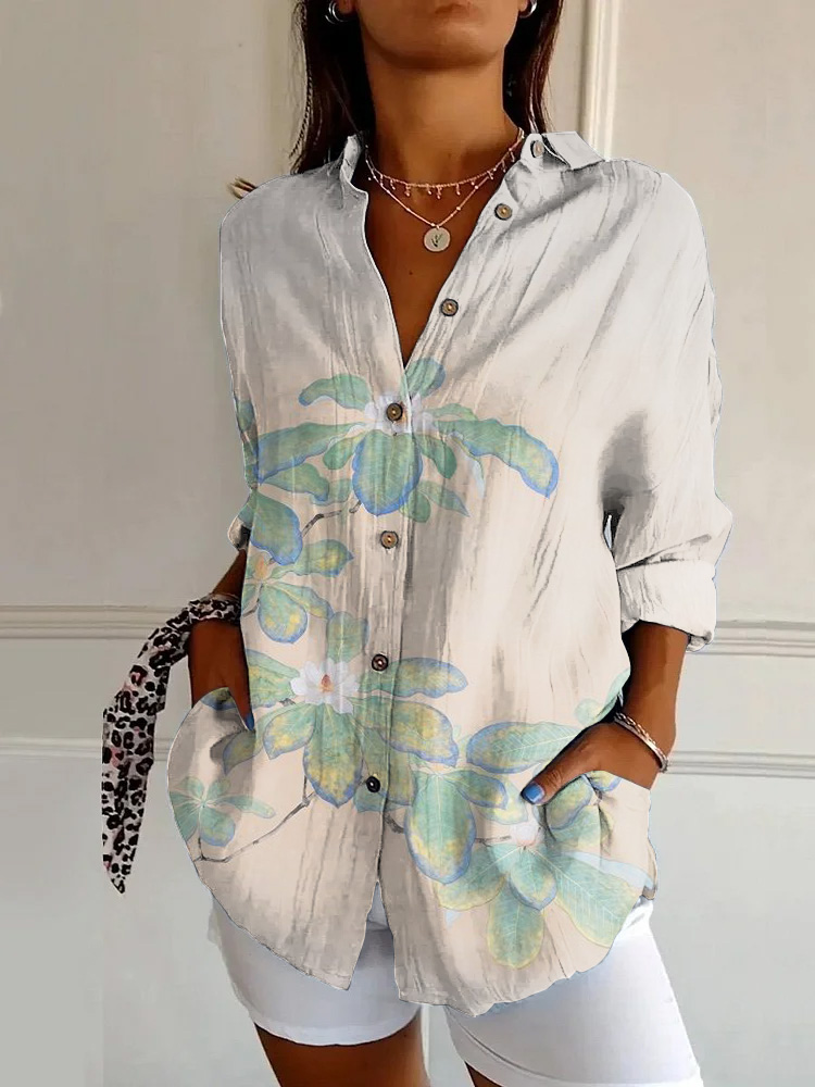 Japanese Classic Flowers Print Casual Long-sleeved Shirt