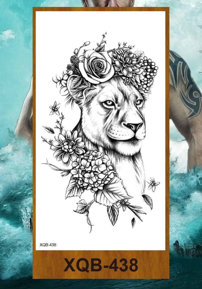Temporary Tattoo Stickers Men Women Adult Girl Chest Flower Arm Leg Fake Tatoo Semi Permanent Tiger Wolf Beauty & Beast Body Art