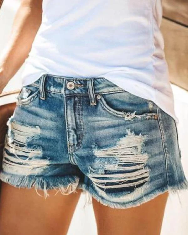fashion casual hollow out straight denim shorts p119894