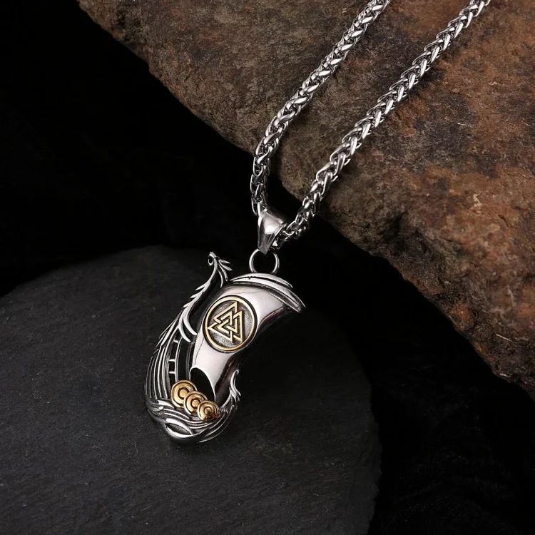 Coutureaura Viking Pirate Ship Valknut Necklace