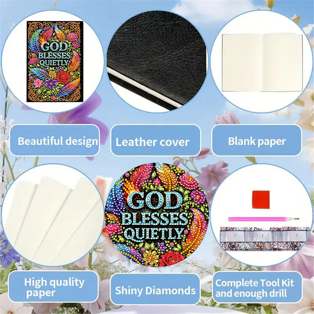 DIY Flower Diamond Painting Journals Notebooks 50 Pages A5 No Lines Special Shaped Diamond Art Kits for Beginners Craft Lovers and Artists (God Bless Quietly)