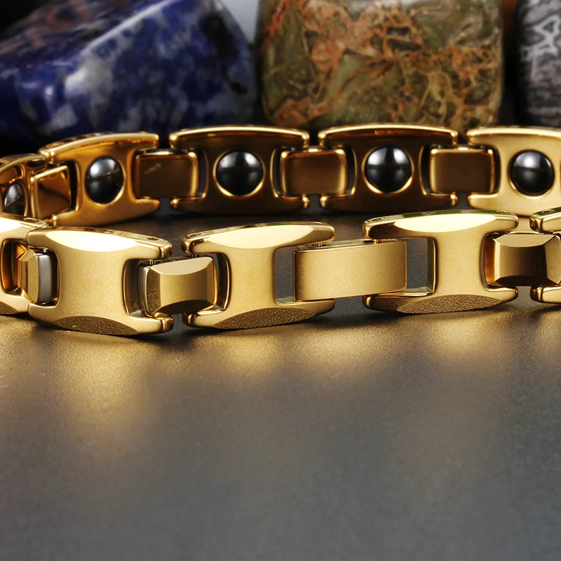 Women's Or Men's 22cm Gold Color Tungsten Carbide Hologram Energy Bracelets Fashion Link Chain Bangles Gifts For Mens And Womens