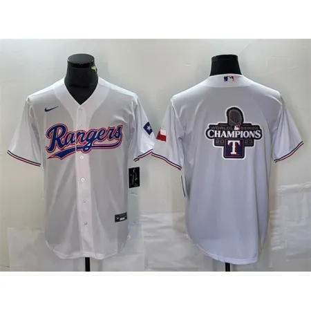 Men's Texas Rangers White 2023 World Series Champions Big Logo With Patch Cool Base Stitched Baseball Jersey RE1I