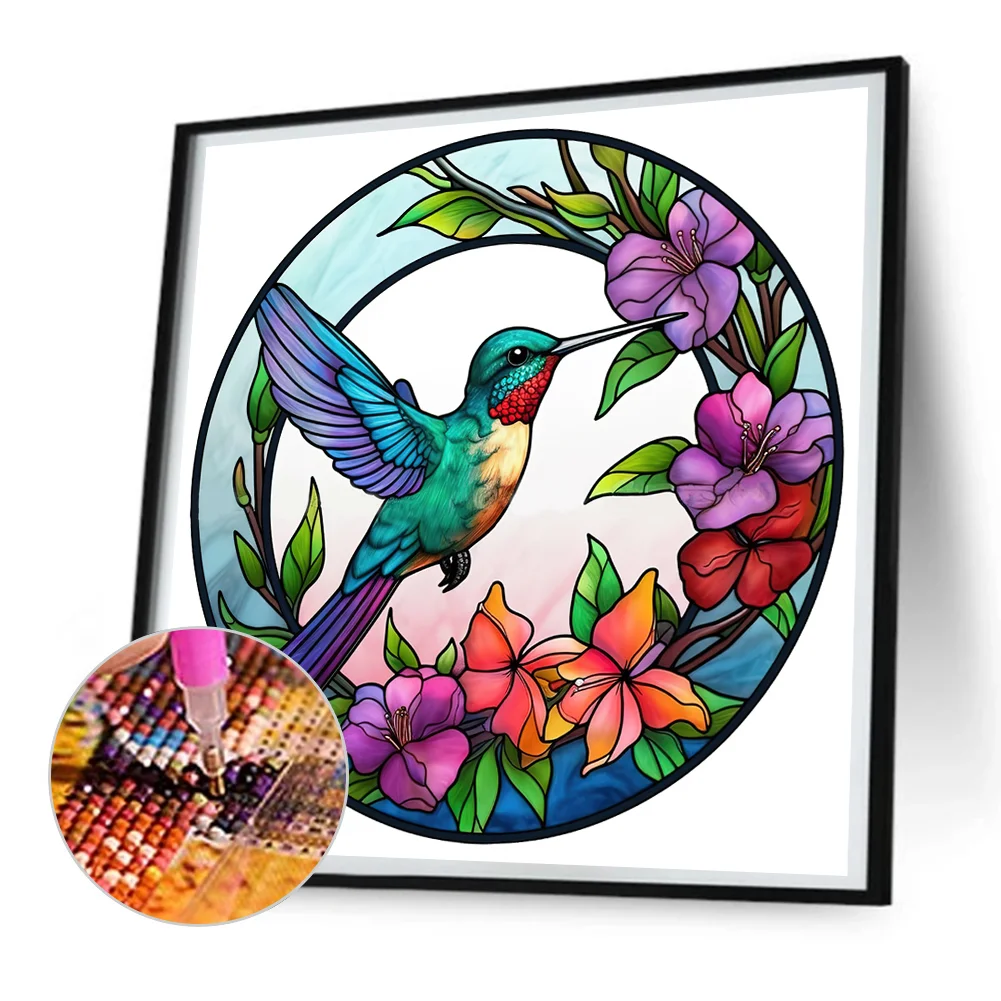 Diamond Painting - Full Round Drill - Stained Glass Hummingbird(30*30cm)