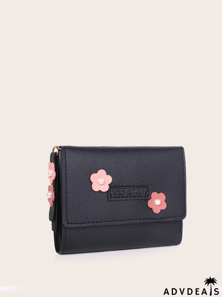 Flower & Faux Pearl Detail Small Purse