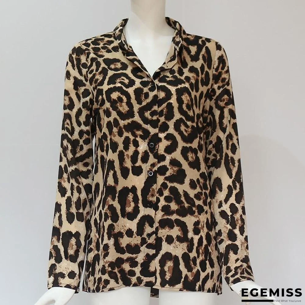 Chiffon Leopard Print Blouse Long Sleeve Turn-Down Collar Ladies Shirt Loose Plus Size Tops | EGEMISS