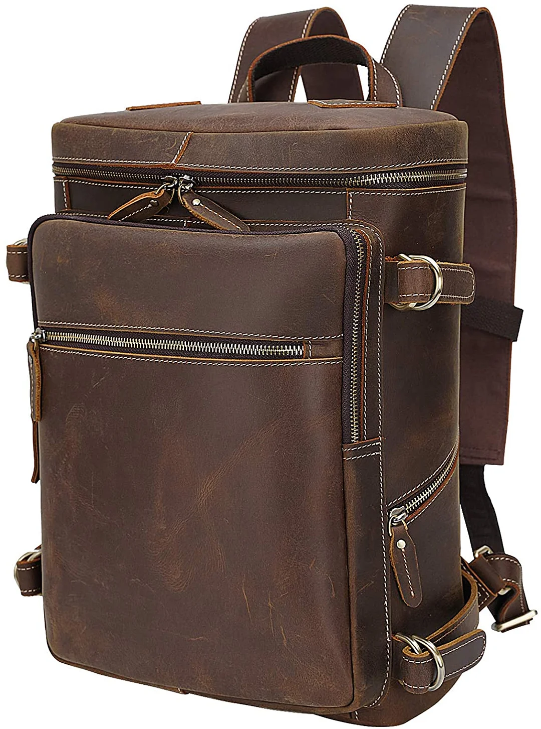 Vintage Genuine Leather Backpack for Men Fits 15.6 Inch Laptop Brown Travel Rucksack College School Book Bag Daypa