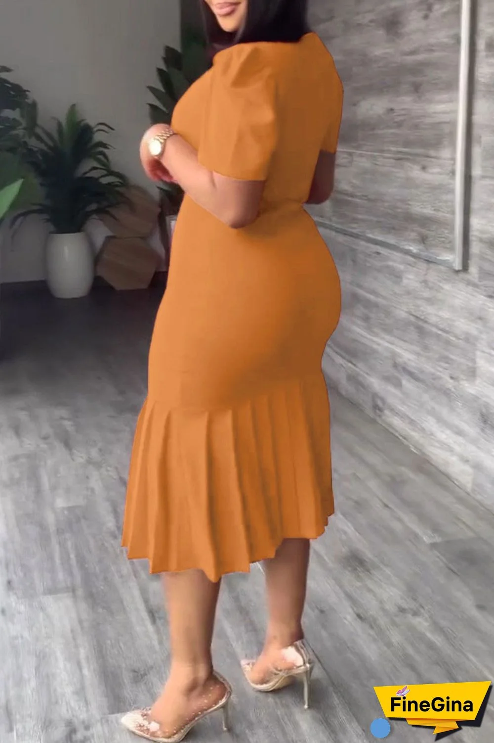 Red Casual Solid Basic O Neck Short Sleeve Dress