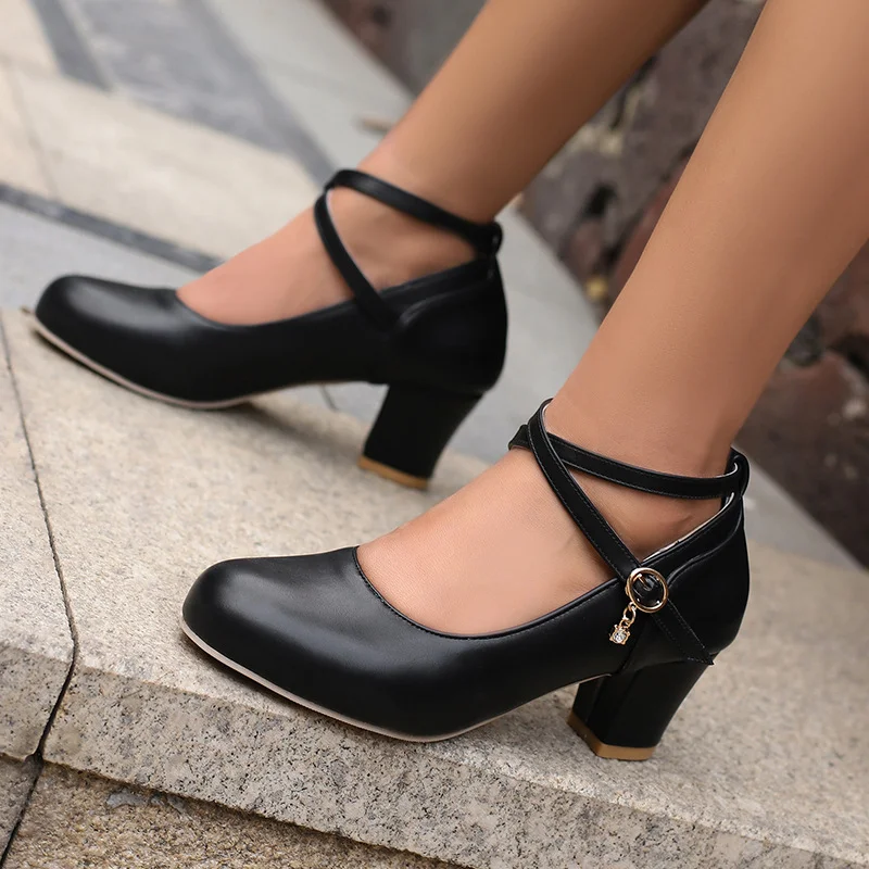 Qengg Qengg Size Shoes Spring And Autumn New Single Shoes Thick Heel High Heels Mary Jane Shoes Work Shoes Large Size Women's Shoes