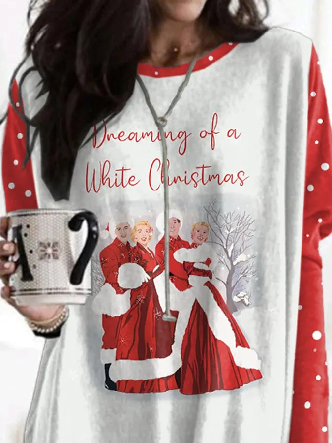 Dreaming Of A White Christmas Print Dress