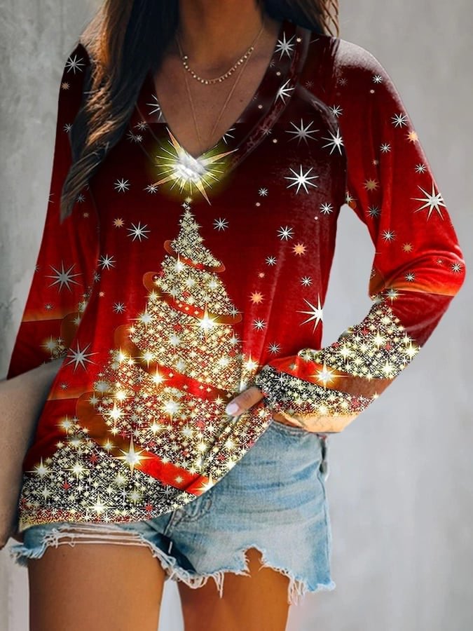 Women's  Merry Christmas Tree Print Casual T-Shirt