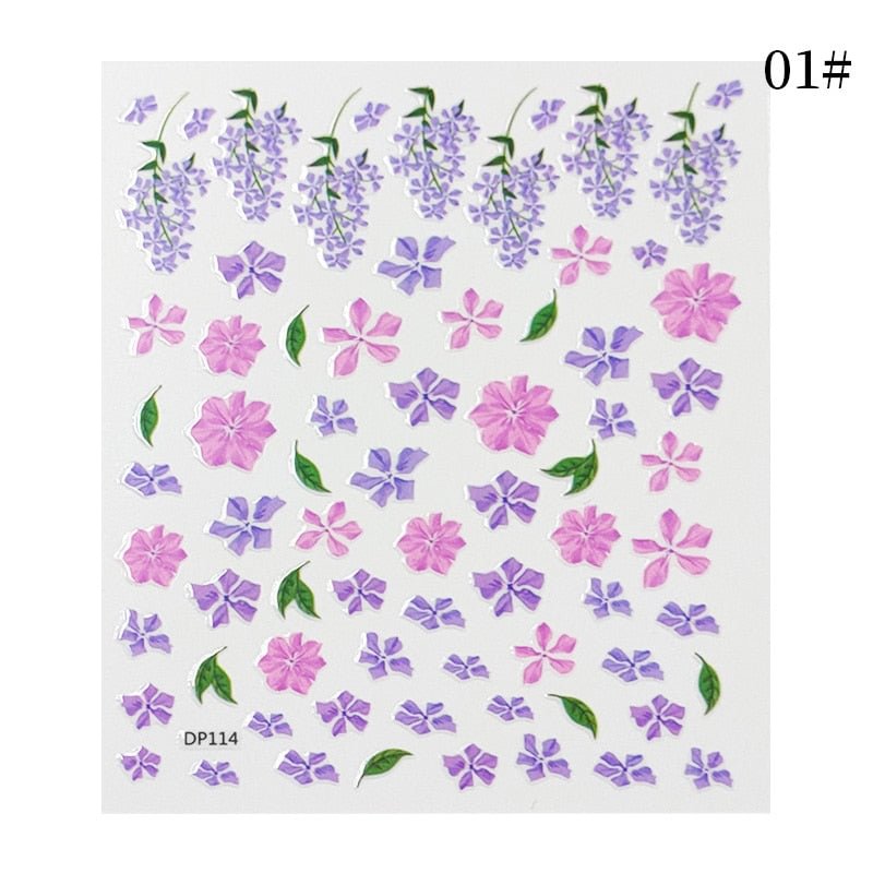 1 Sheet 3D Floral Nail Sticker Adhesive Plants Colorful Beautiful Flowers Nail Transfer Sticker Decals Nail Art Decoration