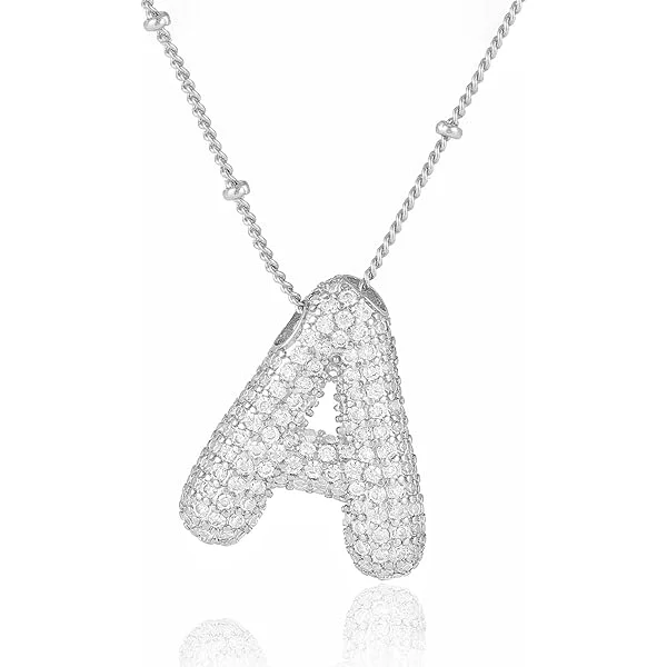 Silver Zirconia Bubble Letter Necklace