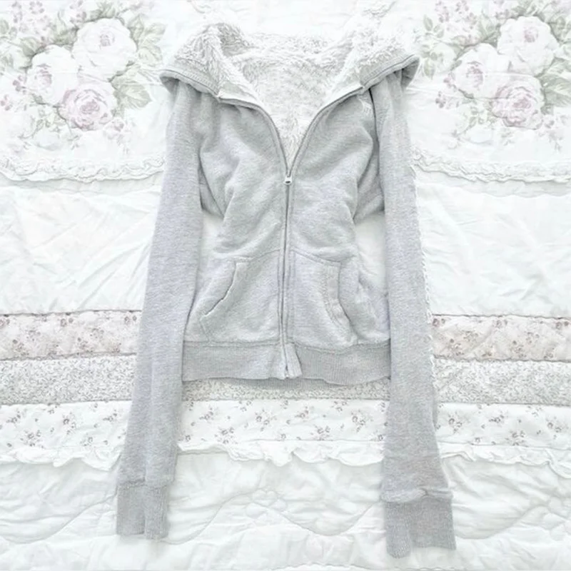 Aonga Plush liner retro Hoodie commuter Y2K top casual street rock aesthetics Harajuku punk hip-hops urban fashion chic women's hooded aonga