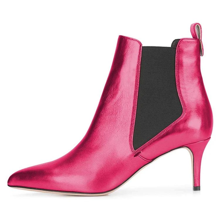 Hot Pink Chelsea Boots Stiletto Heel Ankle Boots |FSJ Shoes