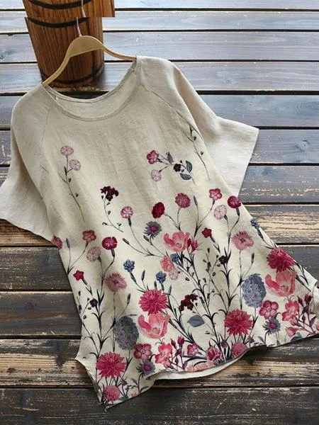 Casual print retro short-sleeved T-shirt