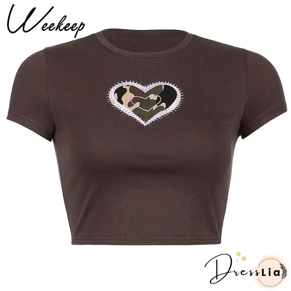 Womens White Short Sleeve Shirt Cropped Embroidery O-Neck Knitted T-Shirt