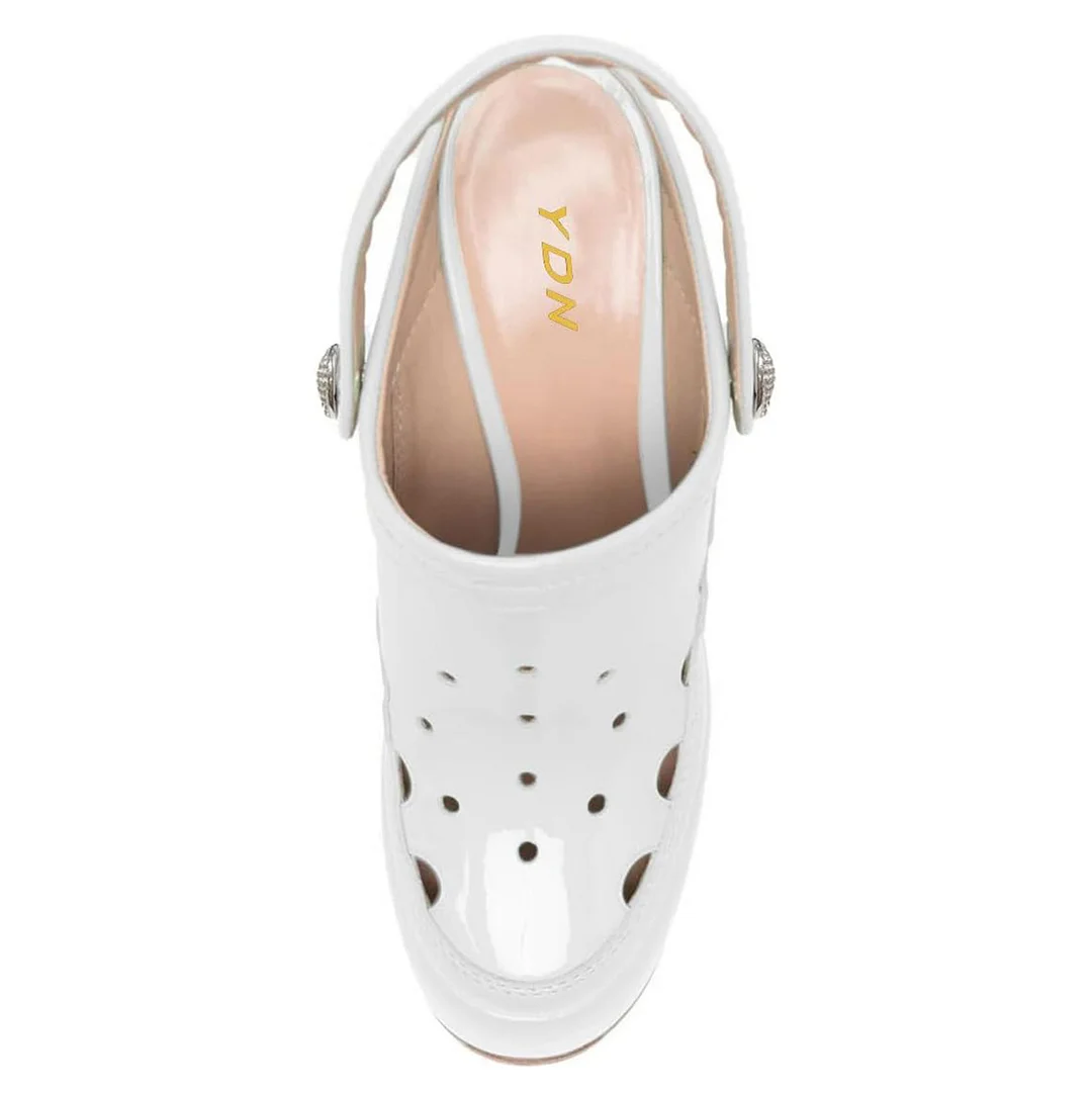 Patent Leather Slingback Rhinestone Platform Heel Ivory Mary Janes