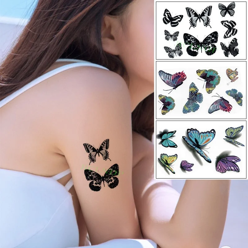 Waterproof Temporary Tattoo Sticker Butterfly Fake Tatto Flash Tatoo leg Arm hand foot tatouage for Girl Women lady