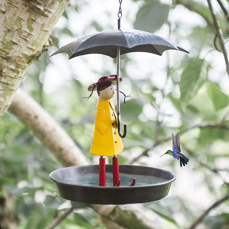Bird Feeder Metal Hanging Chain Girl and Umbrella Bird Feeder for Wild Birds