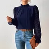 Women's Elegant High Collar Spliced Wave Pattern Chiffon Long Sleeve Top Shirt