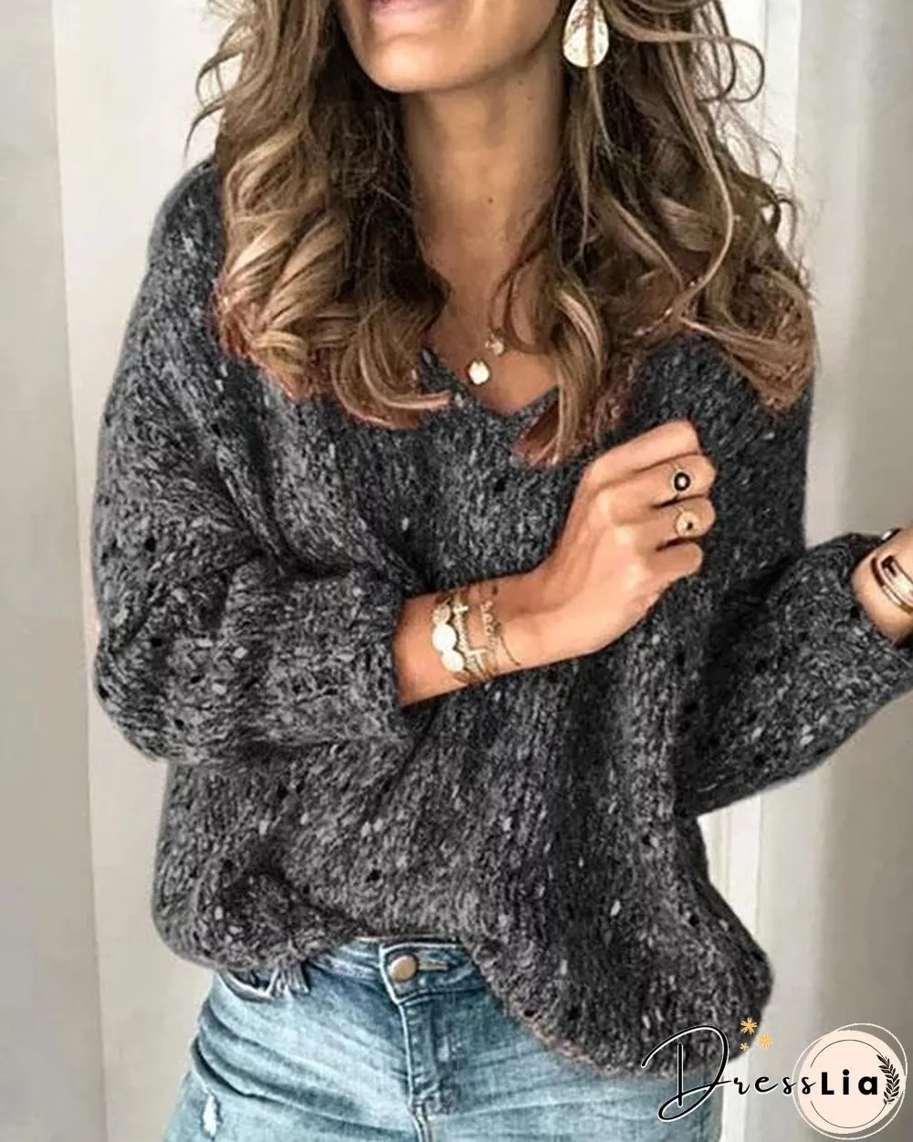 Red V Neck Long Sleeve Sweater