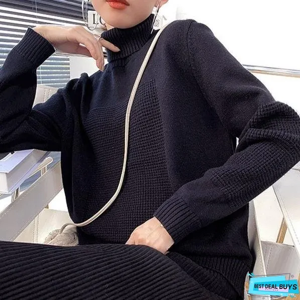 Turtleneck Collar Long Sleeve Pullover Elegant Match All Solid Color Top