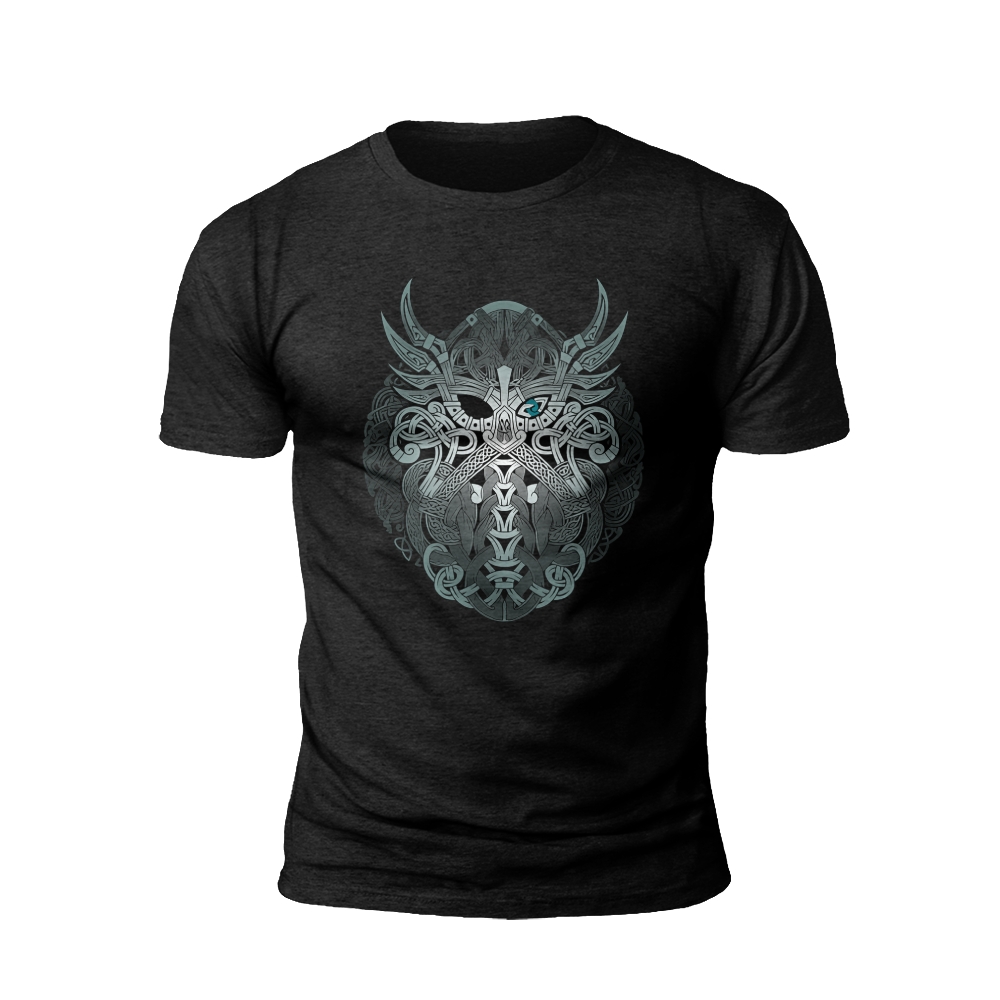 Norse Warrior T-Shirt: Embroidered Valhalla Shield