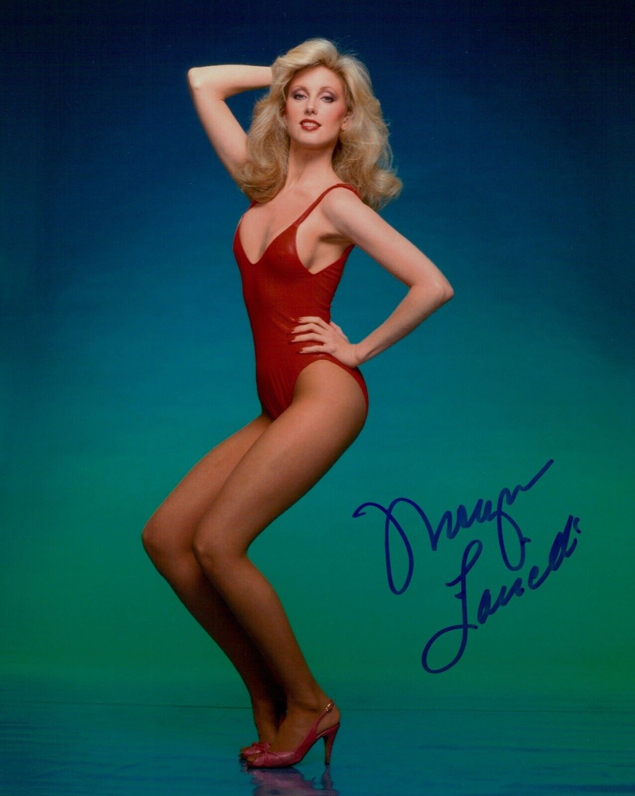 TV Soap actress Morgan Fairchild signed sexy swimsuit 8x10 Photo Poster painting